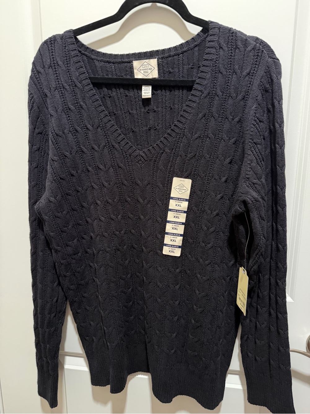 St. John's Bay Women's V-Neck Cable Knit Sweater - Black